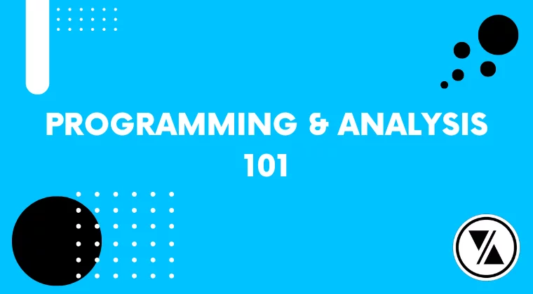 Bright blue slide with bold white text reading “Programming & Analysis 101,” used for ARE 5.0 exam prep or architectural study content.