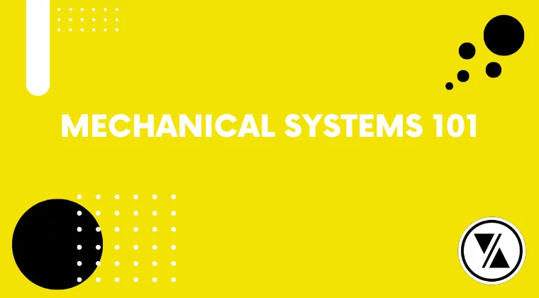 yellow slide with bold white text reading “Mechanical Systems 101,” used for ARE 5.0 exam prep or architectural study content.