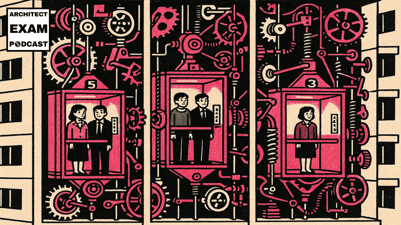 Three elevator cabs with exposed gears and shafts highlight different types of elevators, elevator design, and elevator systems.