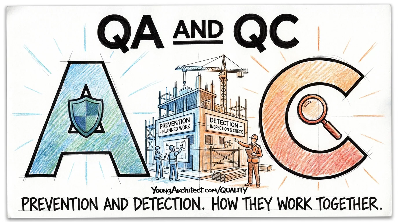 QA QC title card showing A comes before C with prevention and detection