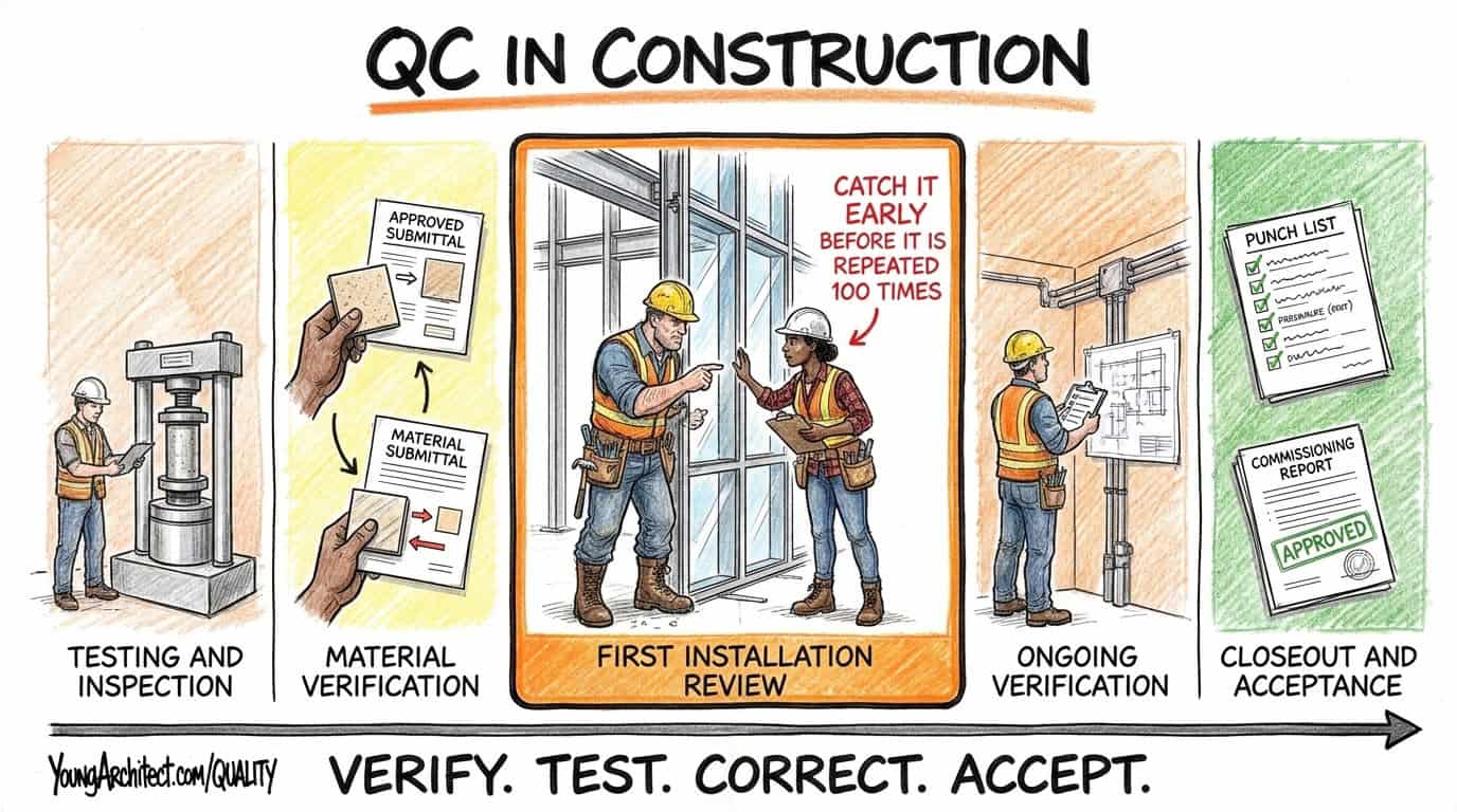 Quality control in construction, verify test correct and accept
