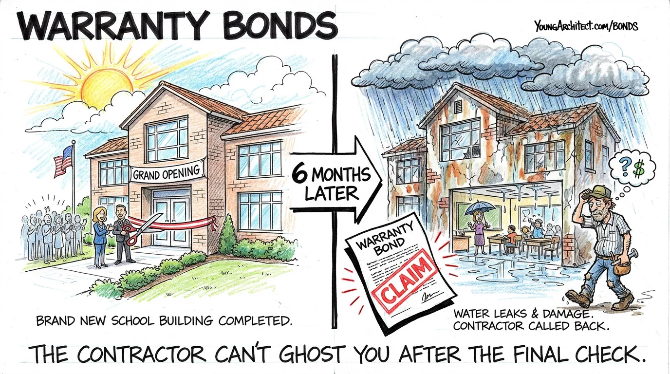 New school celebrates grand opening then six months later the roof leaks and the warranty bond kicks in