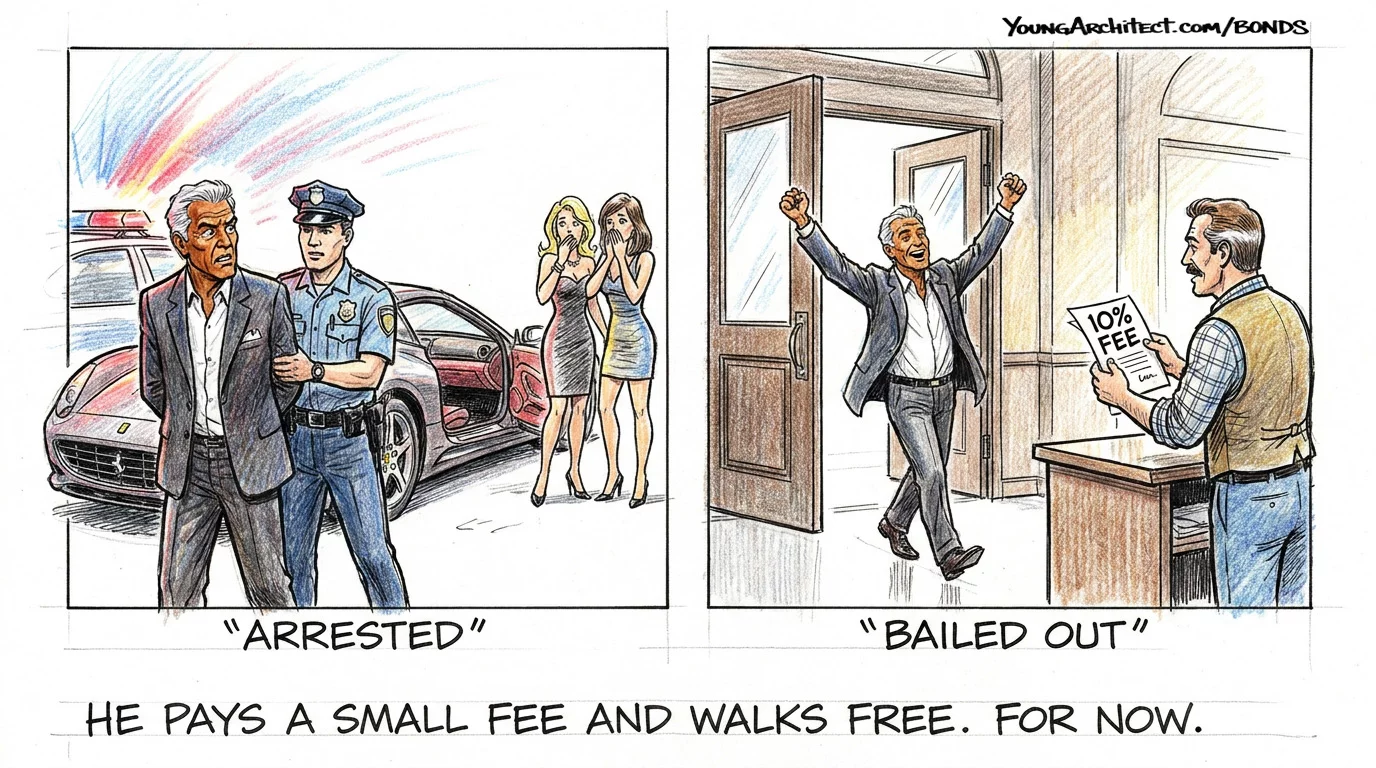 Celebrity gets arrested and bails out by paying a 10 percent fee to a bail bond company