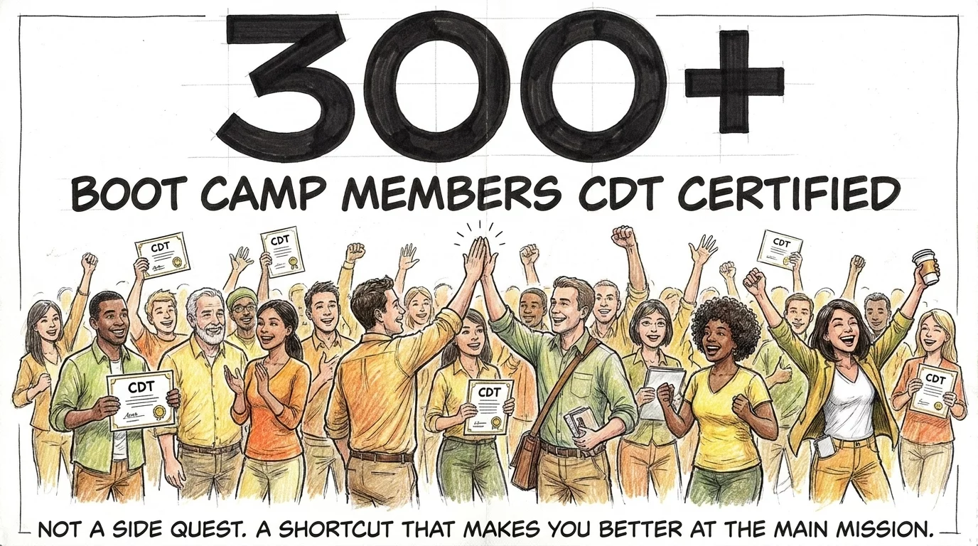 Over 300 Boot Camp members celebrating CDT certification with certificates held high