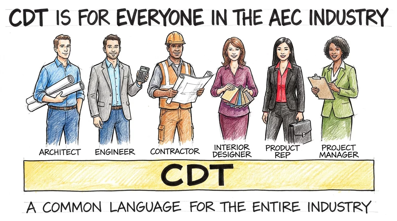 CDT certification connects six AEC professionals including architect, engineer, contractor, and designer