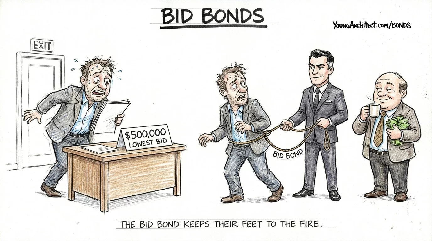 Contractor panics after winning the lowest bid while the surety holds the bid bond leash