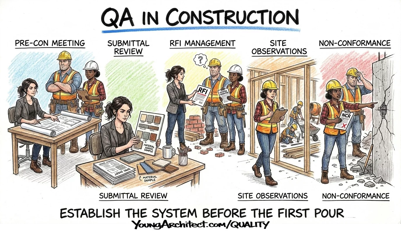 Quality assurance in construction with five processes before the first pour