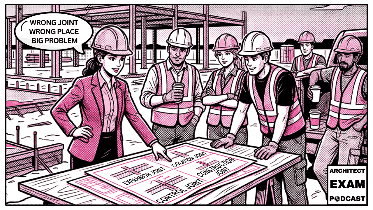 architect explaining the difference between control joint vs expansion joint to construction workers
