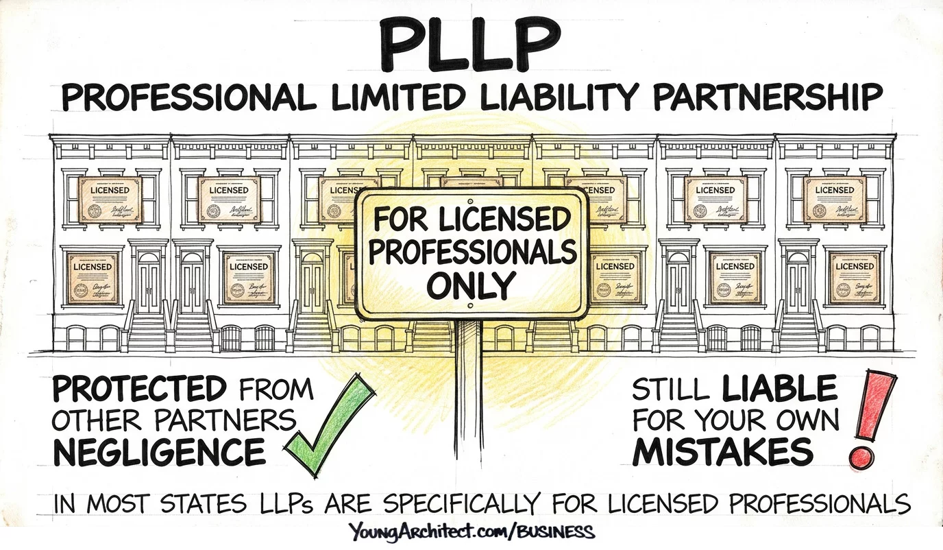 PLLP townhouse row with professional licenses displayed and a sign reading for licensed professionals only