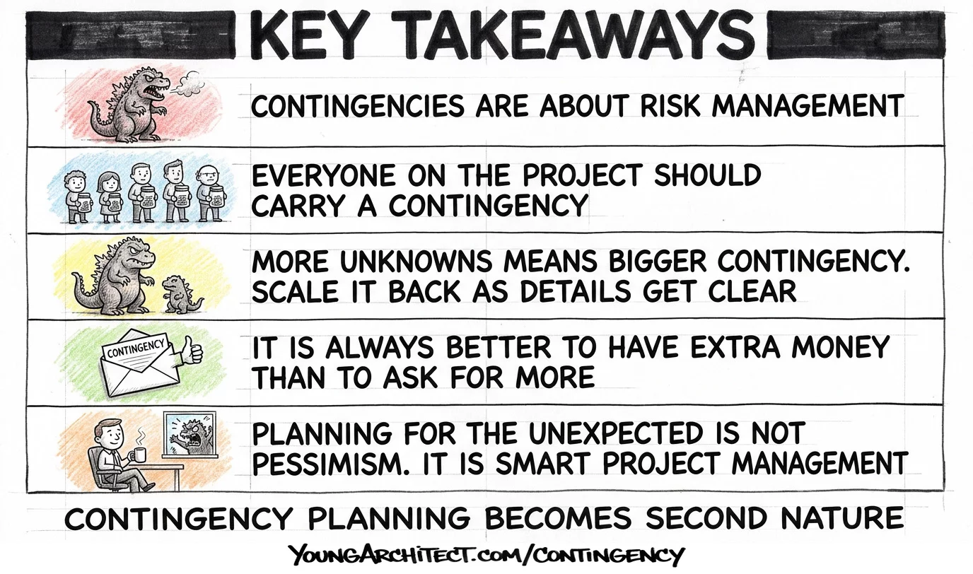 Five construction contingency takeaways including risk management team contingency scaling and smart project planning
