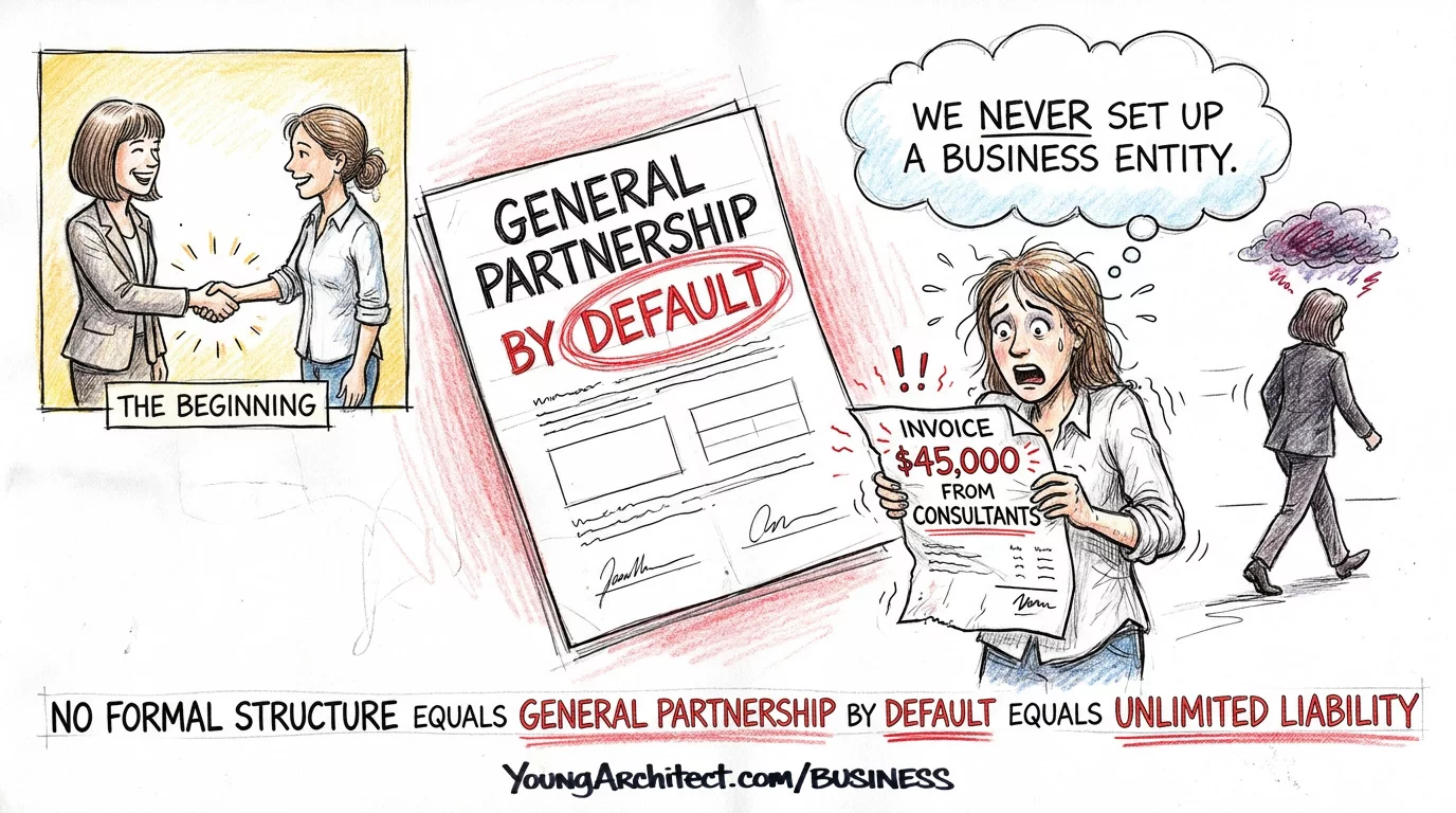 Architect holds a $45,000 invoice after a general partnership by default dissolves with no formal business entity