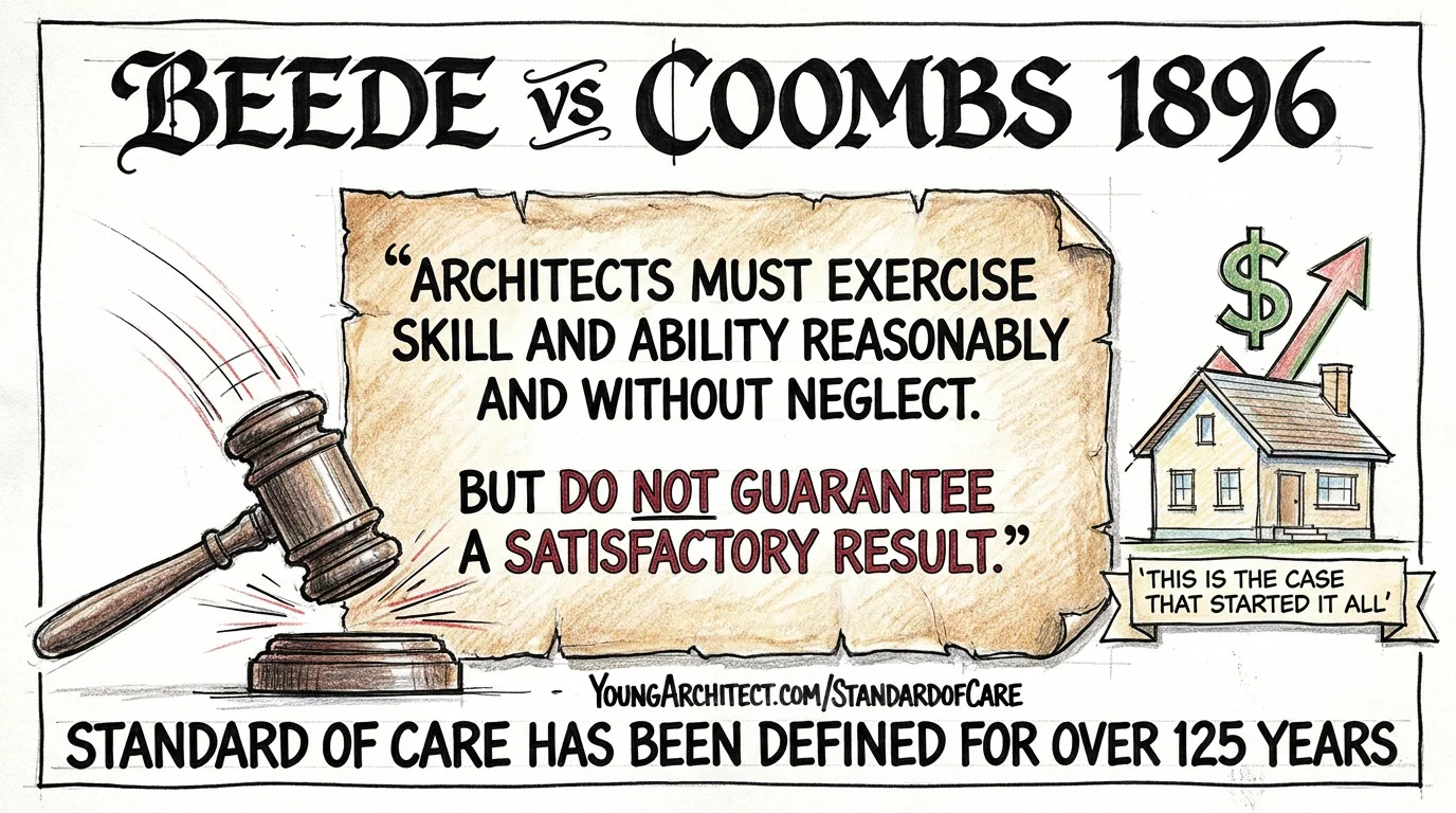 Beede vs Coombs 1896 court ruling established that architects do not guarantee results, only reasonable skill and ability
