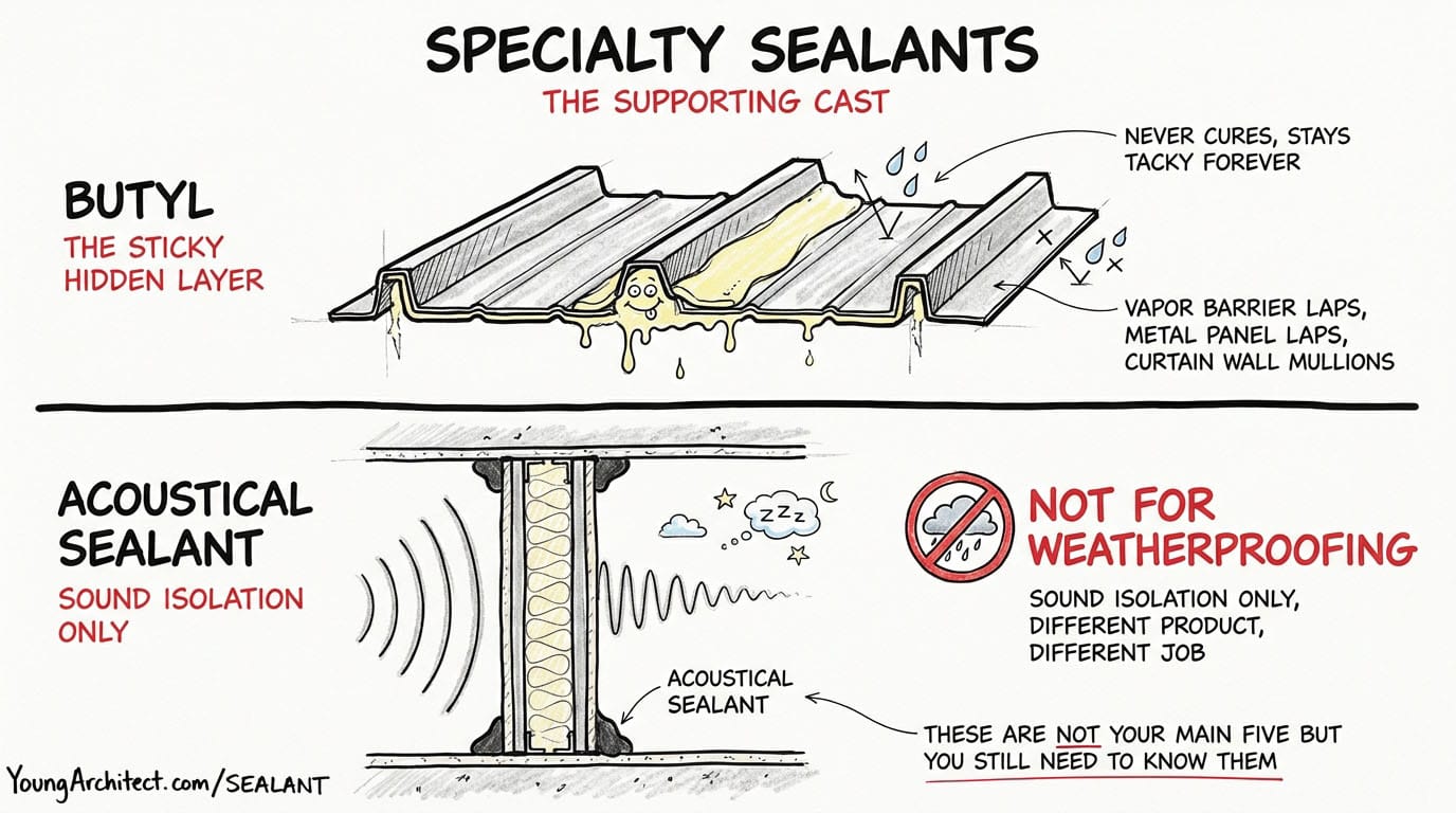 Specialty sealants butyl and acoustical sealant applications