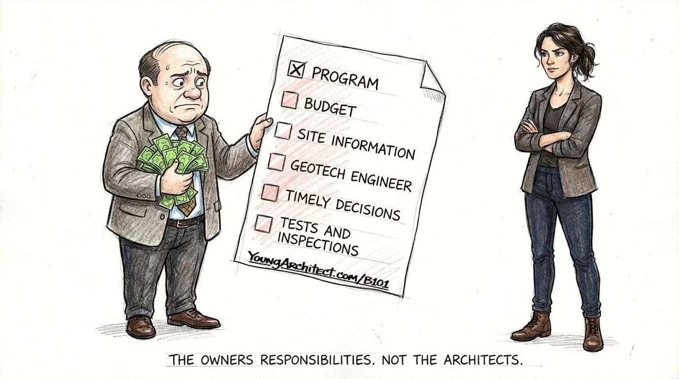 B101 owner responsibilities checklist showing program budget site information geotech and timely decisions