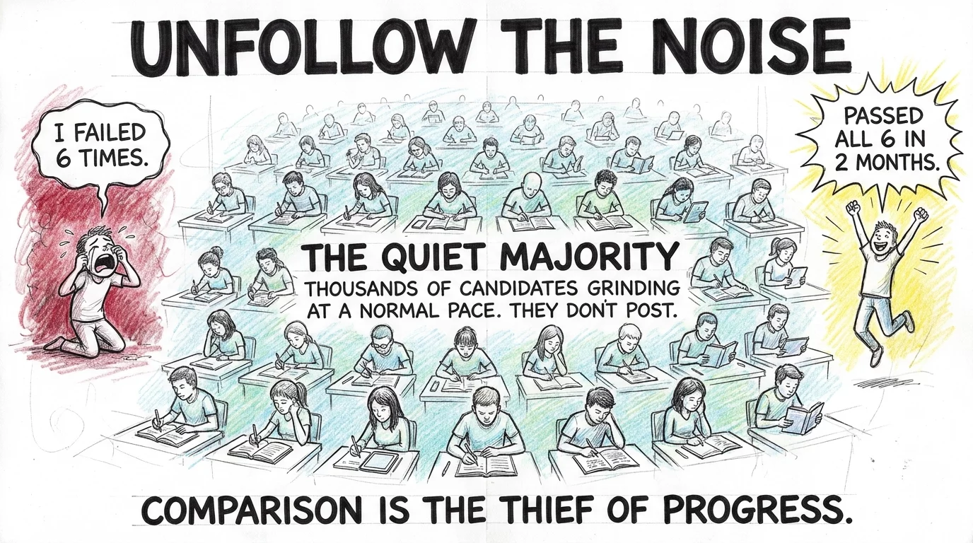 Quiet majority of candidates studying while extremes of failing and passing post on forums