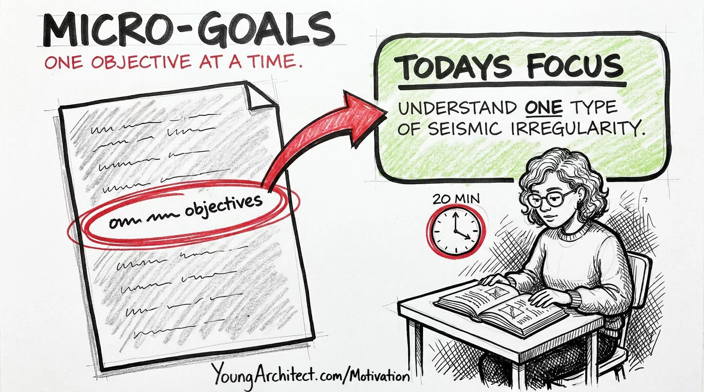NCARB objectives page with one objective circled pointing to today's micro-goal focus area