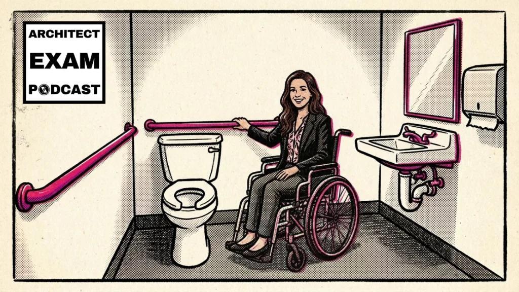Woman in a wheelchair smiling in an ADA Bathroom Layout