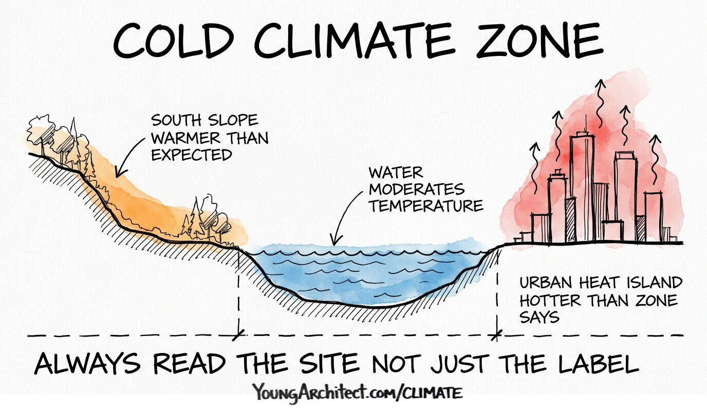 South-facing slopes, water bodies, and urban heat islands create microclimates that override climate zone rules