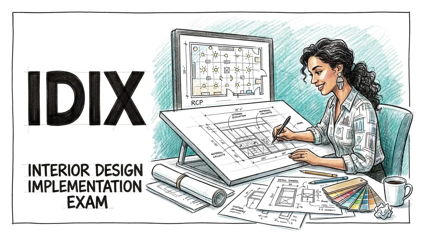 IDIX Interior Design Implementation Exam with floor plans and drawings