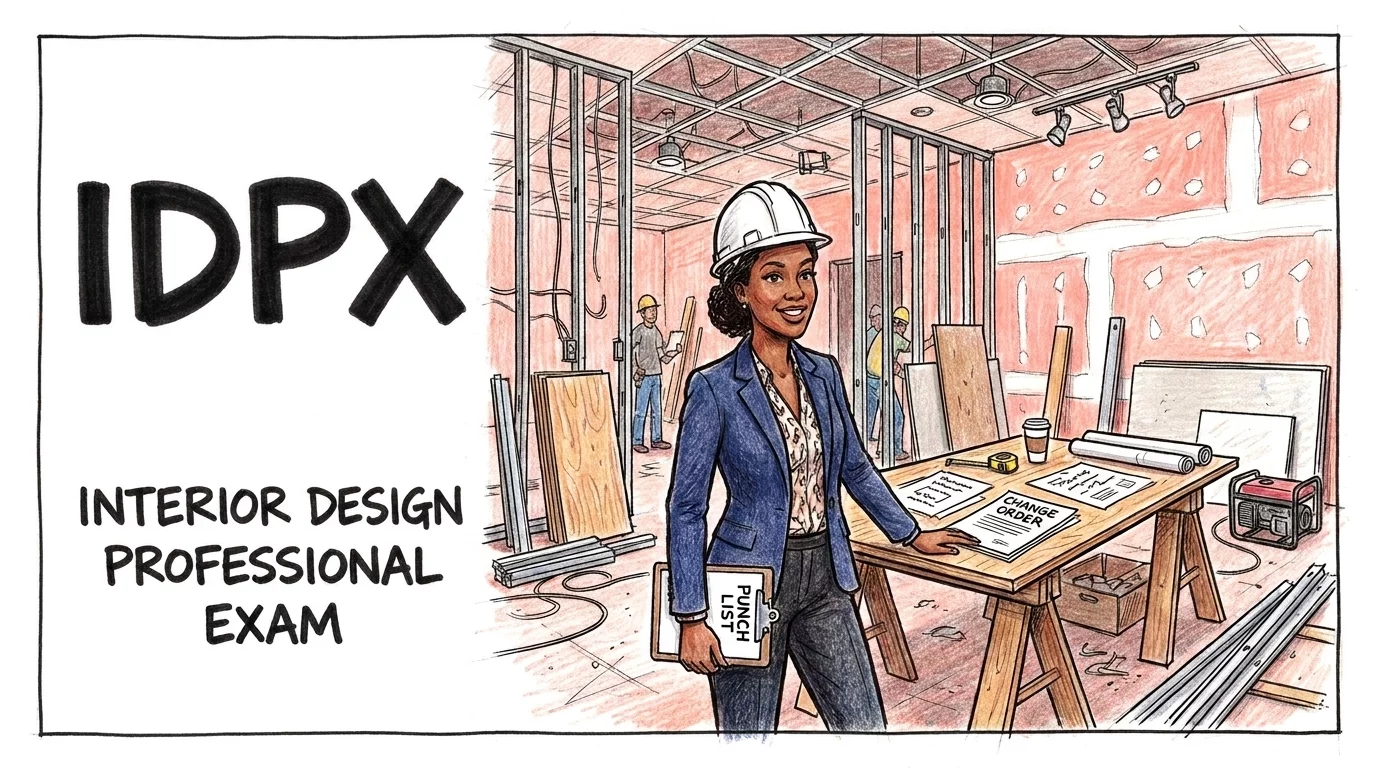 IDPX Interior Design Professional Exam with designer on a construction site